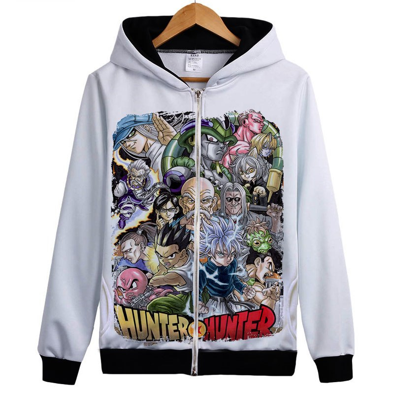 Hunter x Hunter Print Zip Up Hoodie – White Hunter x Hunter Print Zip Up Hoodie - White