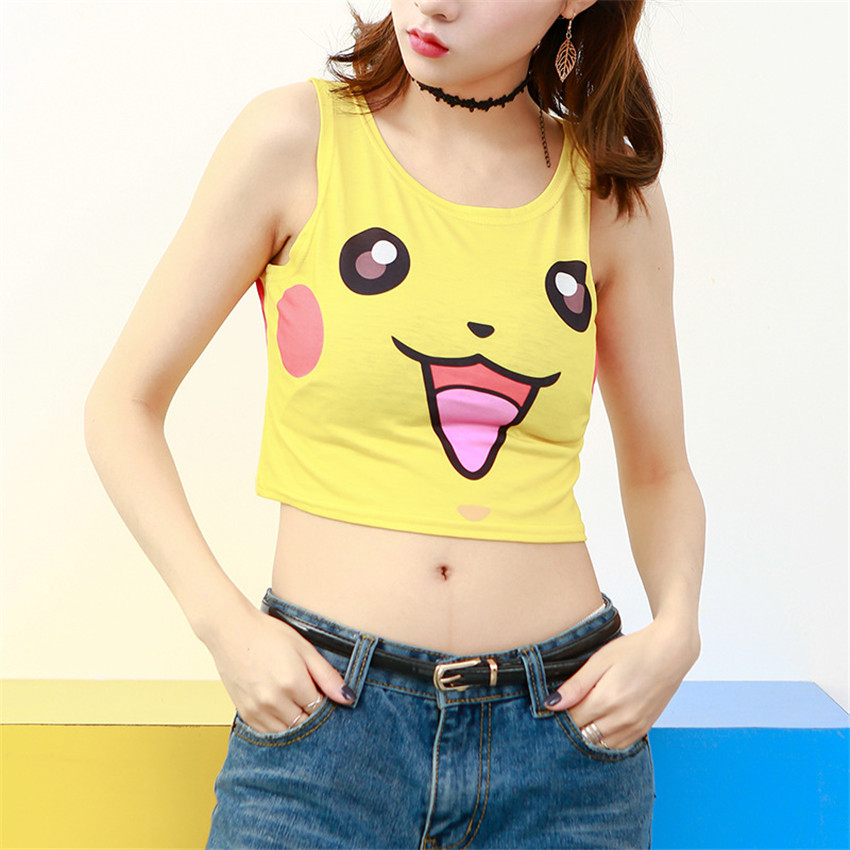 Pokemon Crop Top Women Camis Sailor Moon Pikachu Charmander Squirtle Bulbasaur Print Tank Tops Harajuku Sleeveless Tee Vest Pokemon Crop Top Women Camis Sailor Moon Pikachu Charmander Squirtle Bulbasaur Print Tank Tops Harajuku Sleeveless Tee Vest