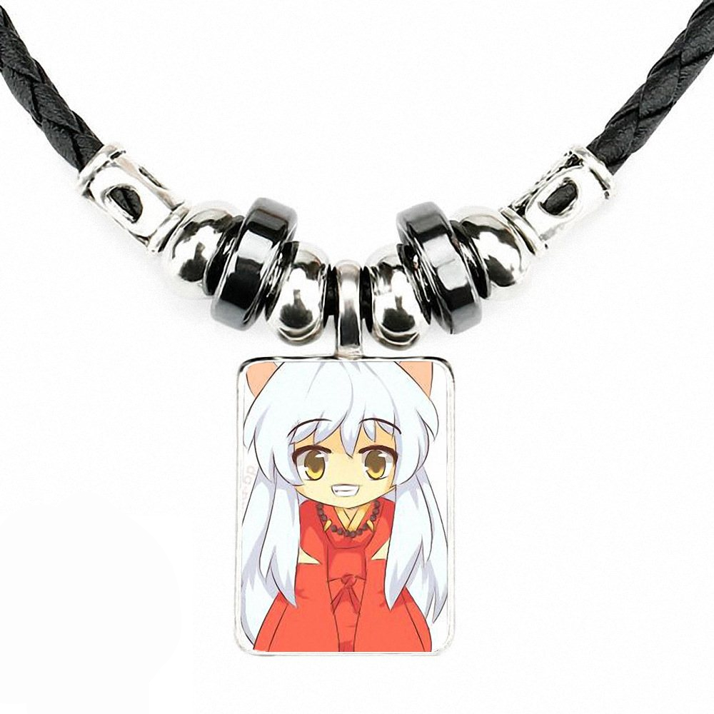 For Women Jewellery Necklace Glass Cabochon Black Leather Bead Pendant Chain Vintage Choker Statement Cartoon Inuyasha Sweet For Women Jewellery Necklace Glass Cabochon Black Leather Bead Pendant Chain Vintage Choker Statement Cartoon Inuyasha Sweet