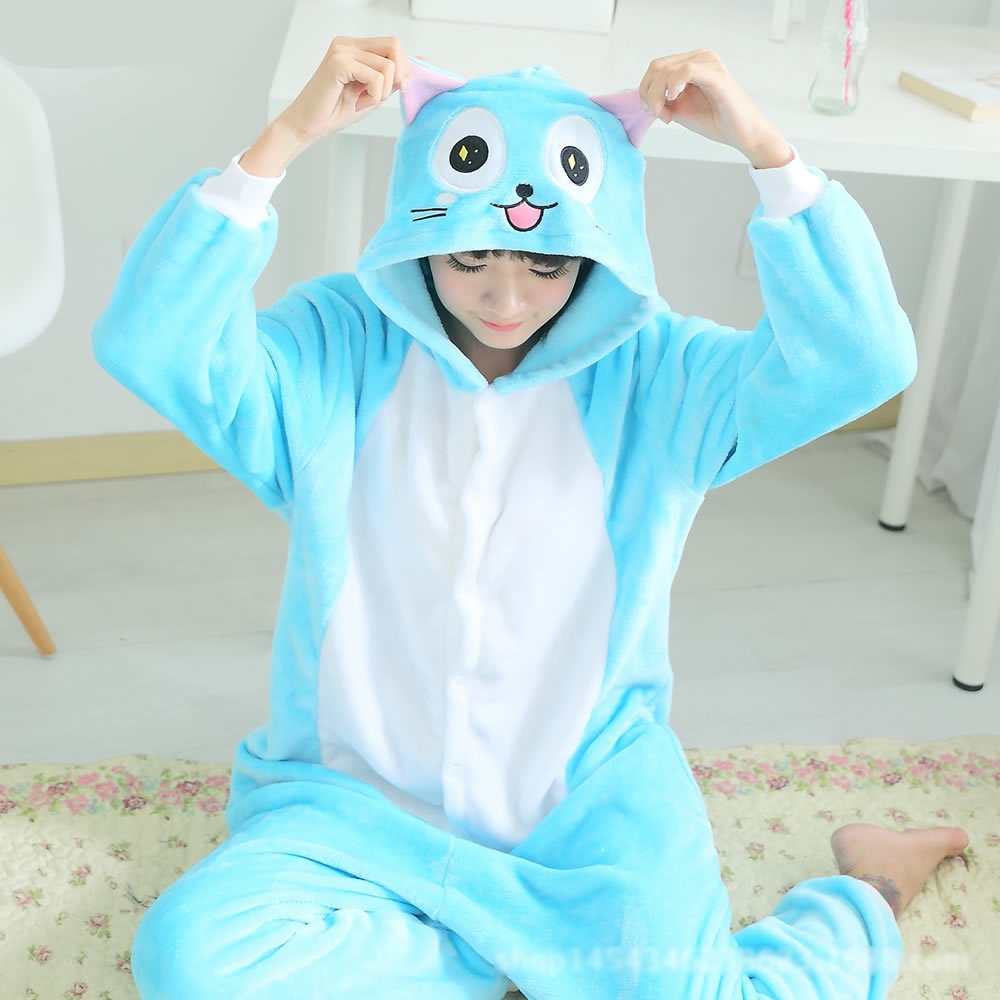 Cute Unicorn Fairy Tail Happy Cat cartoon animal Pajamas Winter Sleepwear pijamas unisex adults flannel Onesies Cosplay Costumes Cute Unicorn Fairy Tail Happy Cat cartoon animal Pajamas Winter Sleepwear pijamas unisex adults flannel Onesies Cosplay Costumes