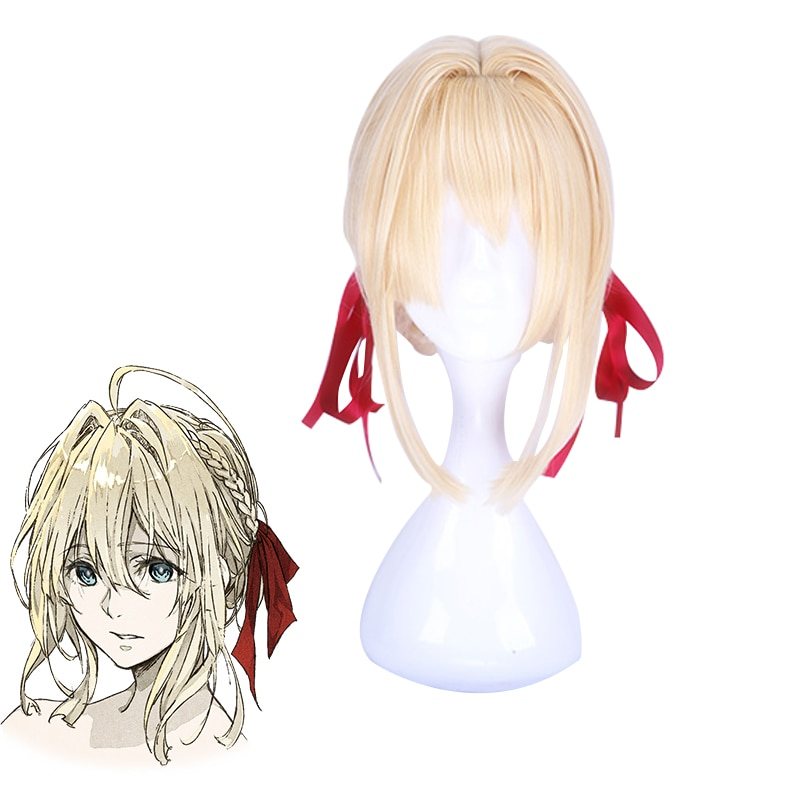 ROLECOS Violet Evergarden Cosplay Headwear Blonde Synthetic Hair Violet Evergarden Anime Cosplay Accessories With Red Ribbon ROLECOS Violet Evergarden Cosplay Headwear Blonde Synthetic Hair Violet Evergarden Anime Cosplay Accessories With Red Ribbon