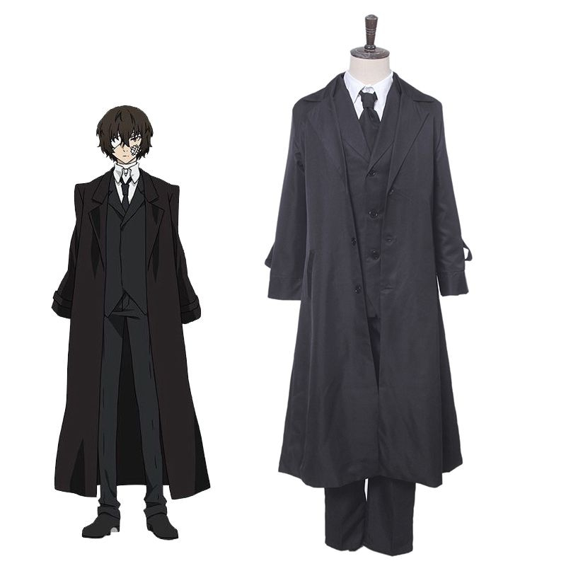 ROLEOCS Anime Bungou Stray Dogs Cosplay Costume Dazai Osamu Cosplay Costume Men Black Trench Pant Tie 4PCS Sets Outfit Halloween ROLEOCS Anime Bungou Stray Dogs Cosplay Costume Dazai Osamu Cosplay Costume Men Black Trench Pant Tie 4PCS Sets Outfit Halloween
