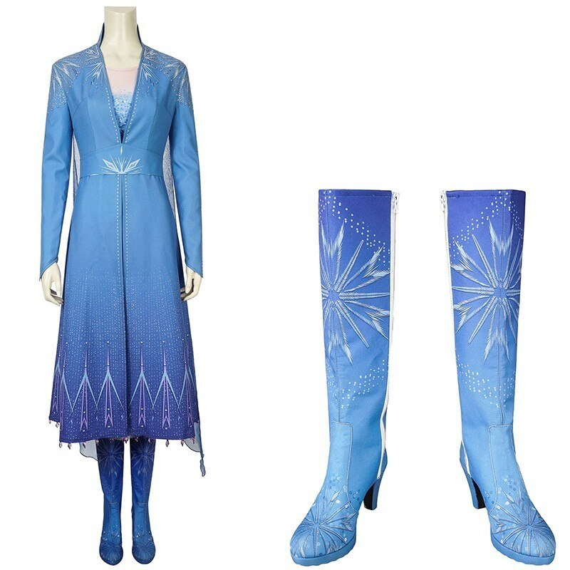 Frozen 2 Princess Elsa Snow Queen Blue Cosplay Costume Halloween Dress Full Set Frozen 2 Princess Elsa Snow Queen Blue Cosplay Costume Halloween Dress Full Set